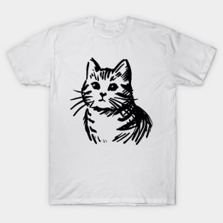 Stick figure cat in black ink T-Shirt